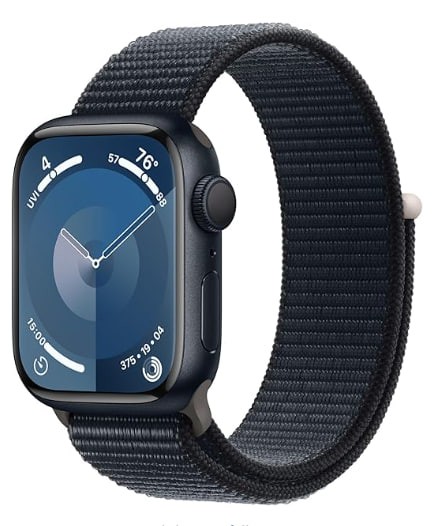 Apple Watch Series 9 Smartwatch with Midnight Aluminum Case with Midnight Sport Loop One Size. Fitness Tracker, ECG Apps, Always-On Retina Display, Carbon Neutral