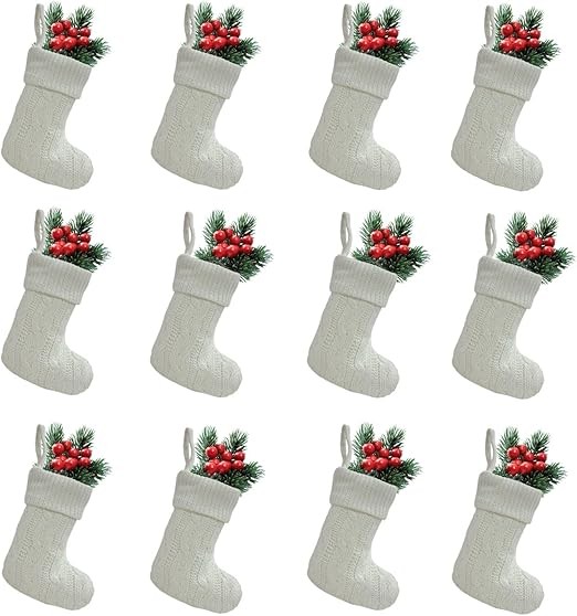 7 Inches Christmas Stockings 12Pack Red Knit Christmas Stockings Christmas Decor Xmas Decorations Holiday Farmhouse Indoor Home Hanging Tree Fireplace